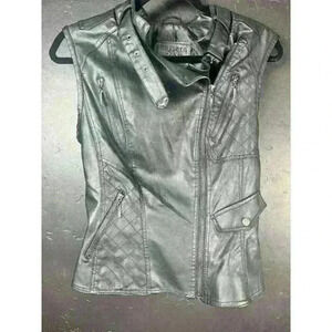 Chelsea & Violet Moto Biker Vest Black Faux Leather Womens Size M Buckle Collar